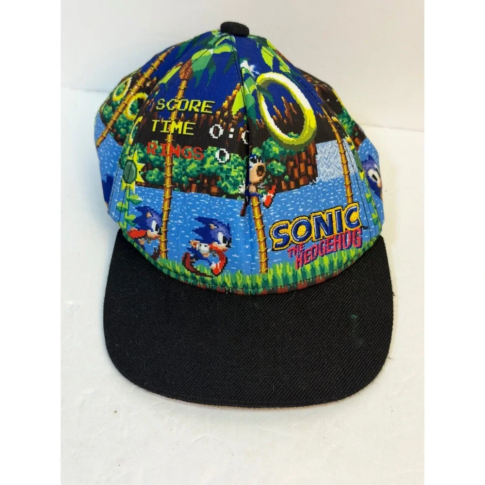 Sonic the Hedgehog Kids Snapback Hat Green Hill Zone Pixel Art Sega Cap